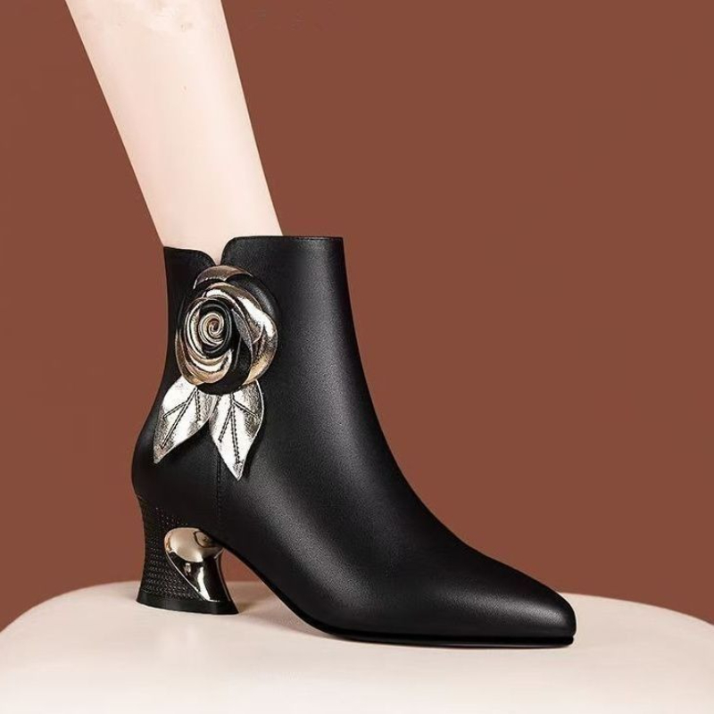 Осенне-зимние ботильоны, кожан – обзор и цена Leatherwork Flowers